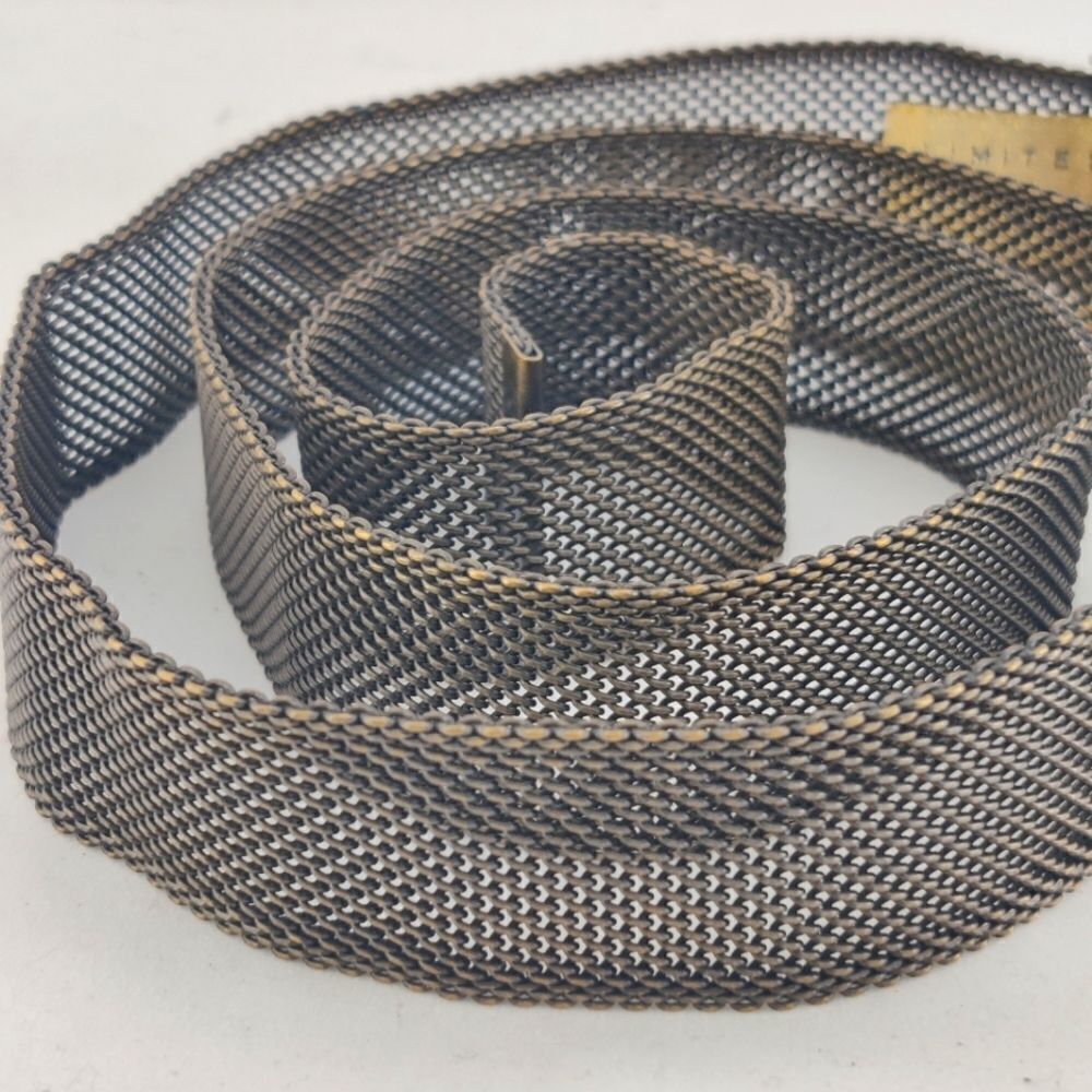 Metal Mesh Fully Adjustable Belt Max 35" Solid Brass Buckle Vintage